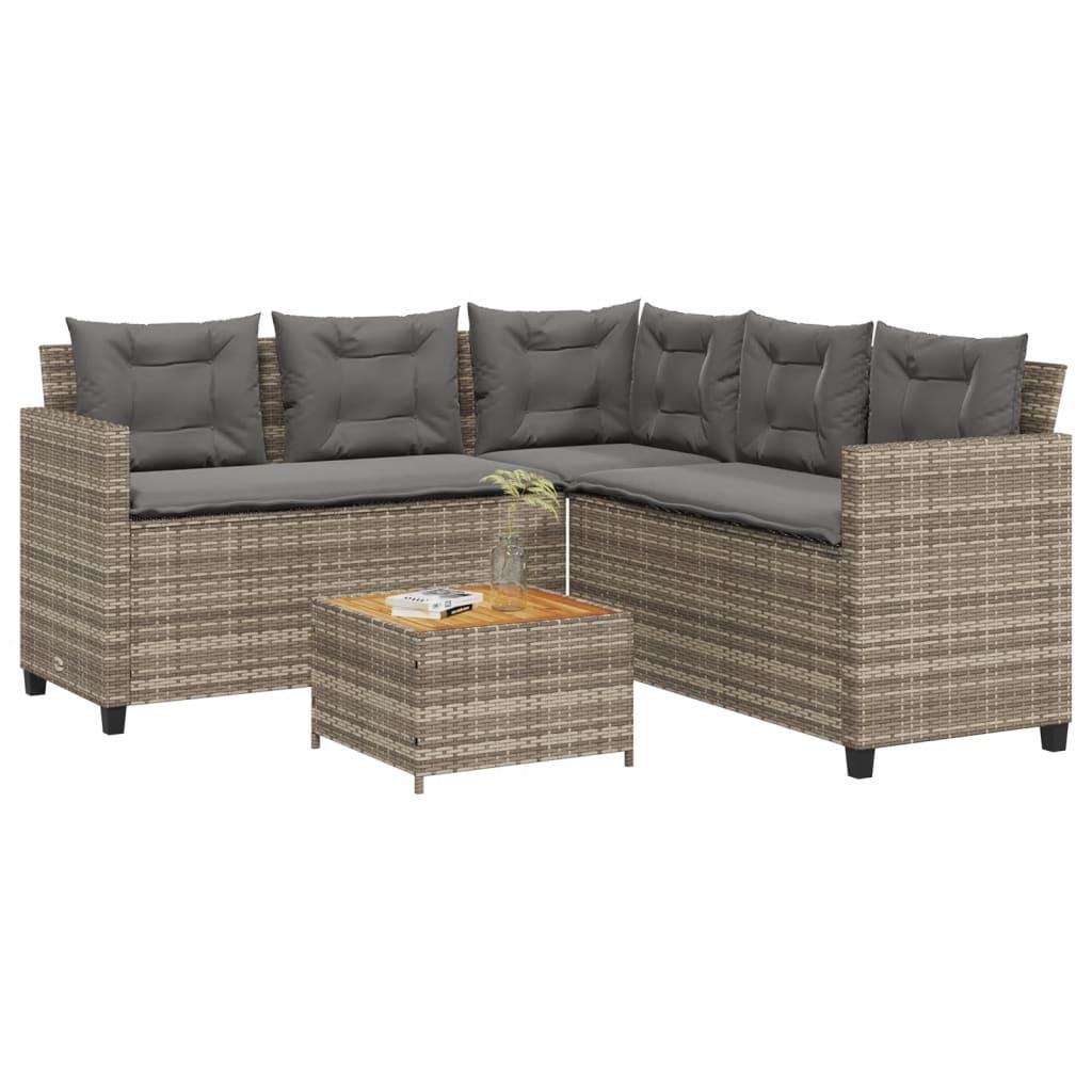Havesofa med bord og hynder L-formet polyrattan grå billede