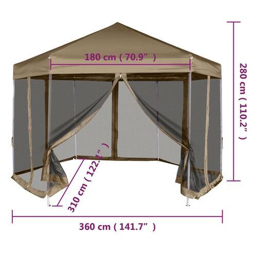 Pop op-havetelt med sidevægge 3,6x3,1 m 220 g/m² gråbrun