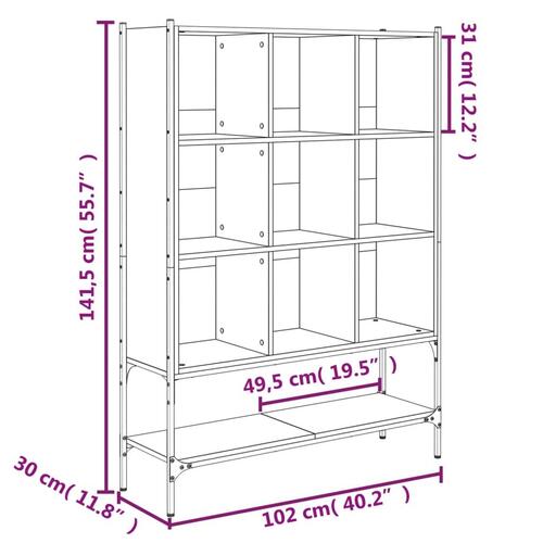 Bogreol 102x30x141,5 cm konstrueret træ røget egetræsfarve