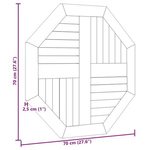 Bordplade 70x70x2,5 cm ottekantet massivt teaktræ