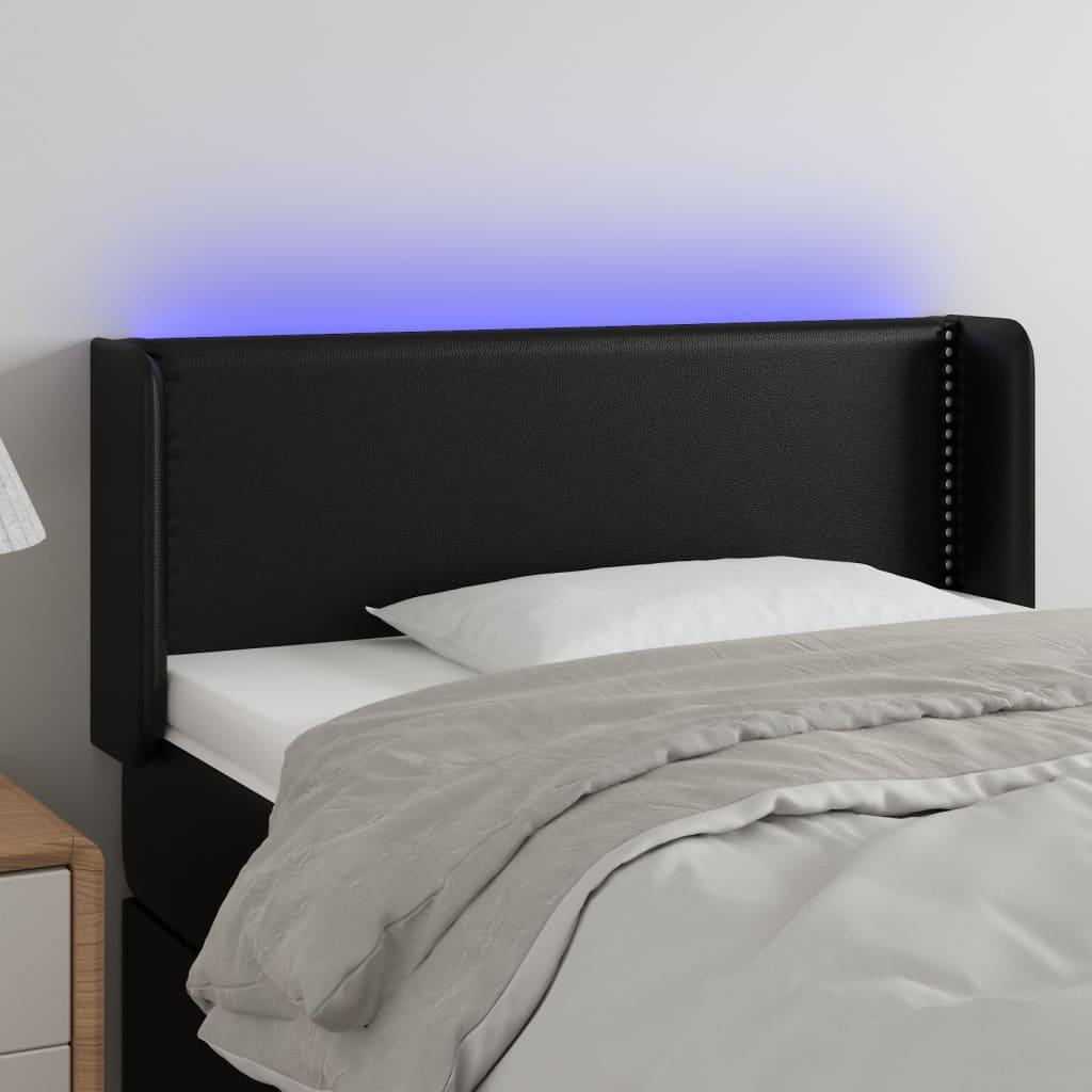 Sengegavl med LED-lys 103x16x78/88 cm kunstlæder sort billede