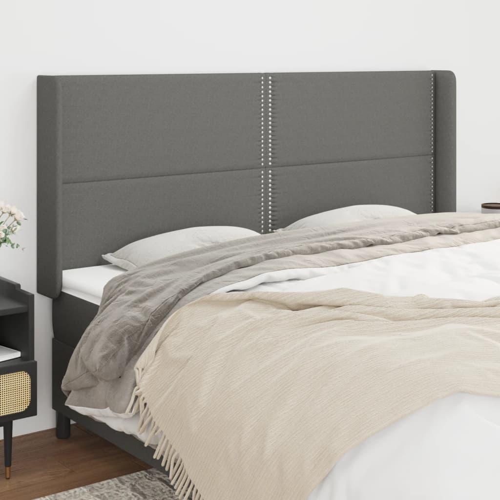 Sengegavl med kanter 183x16x118/128 cm stof mørkegrå billede