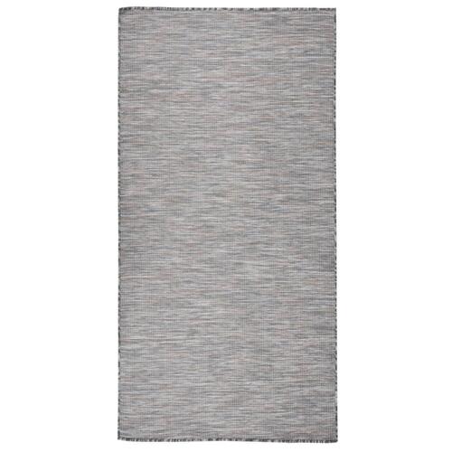 Fladvævet udendørstæppe 100x200 cm brun og blå