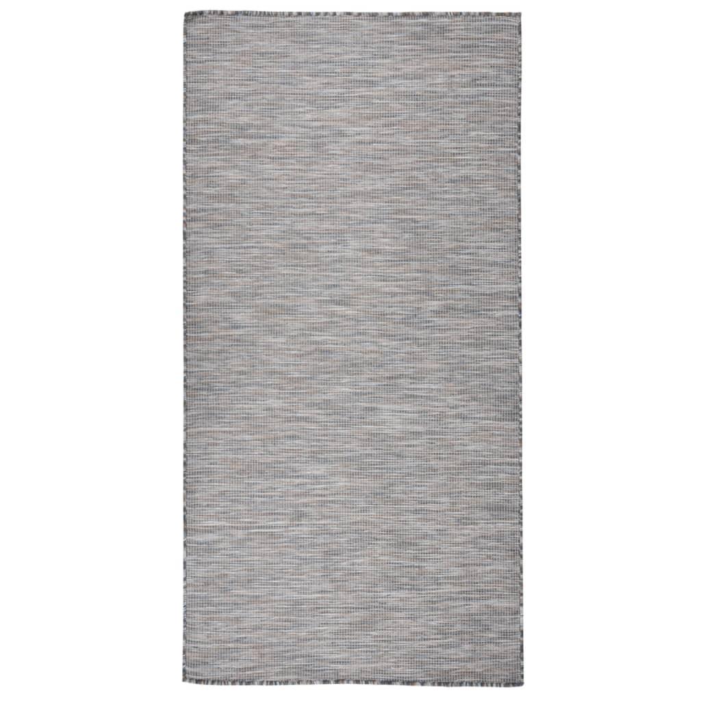 Fladvævet udendørstæppe 100x200 cm brun og blå