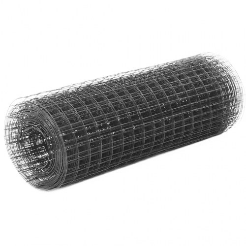 Hønsenet i galvaniseret stål med PVC-belægning - 25 × 0,5 m, grå