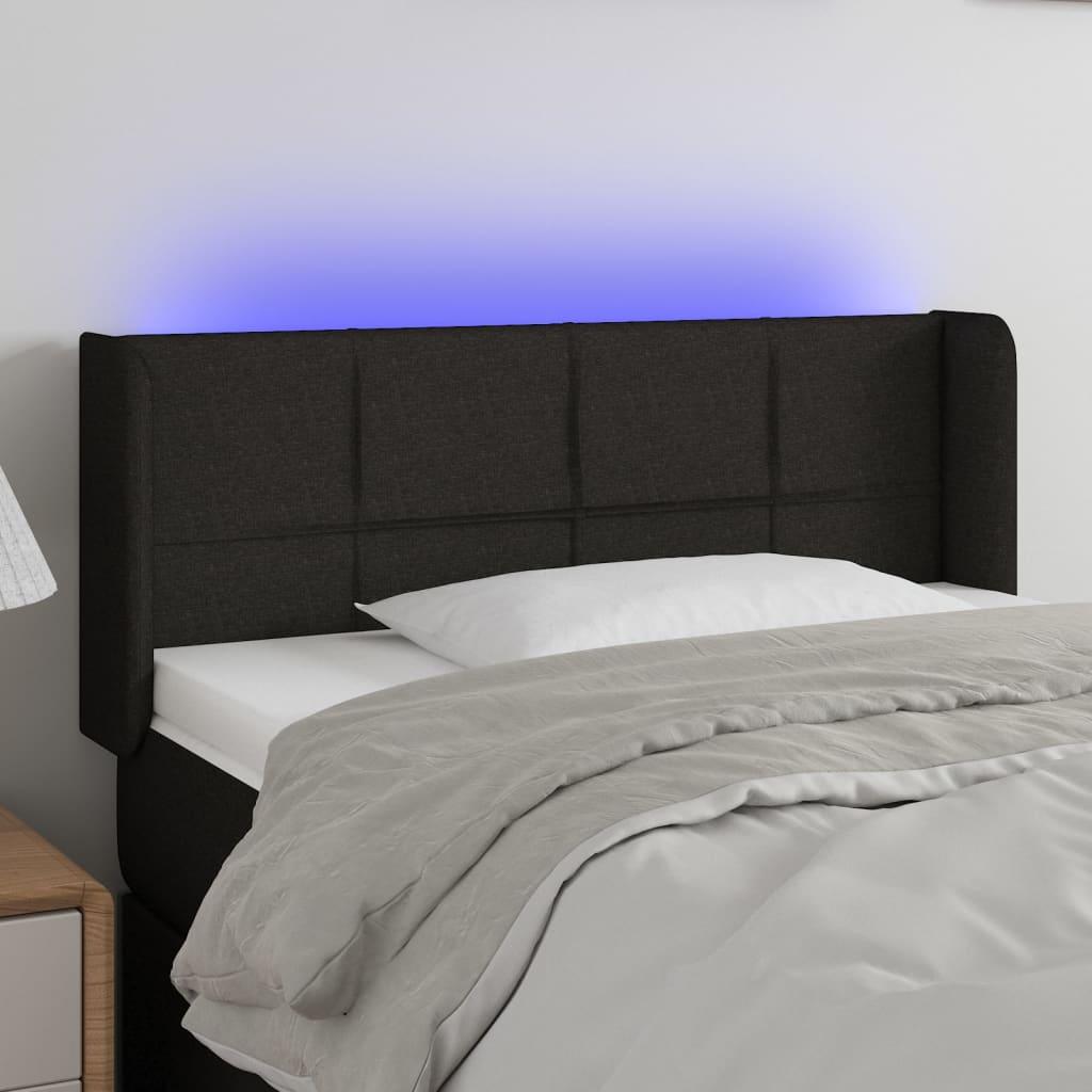 Sengegavl med LED-lys 93x16x78/88 cm stof sort billede