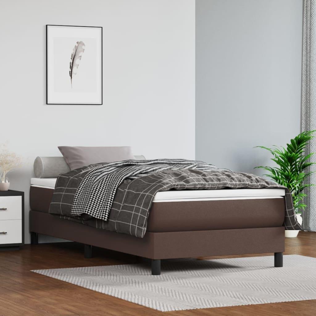 Springmadras med pocketfjedre 100x200x20 cm kunstlæder brun