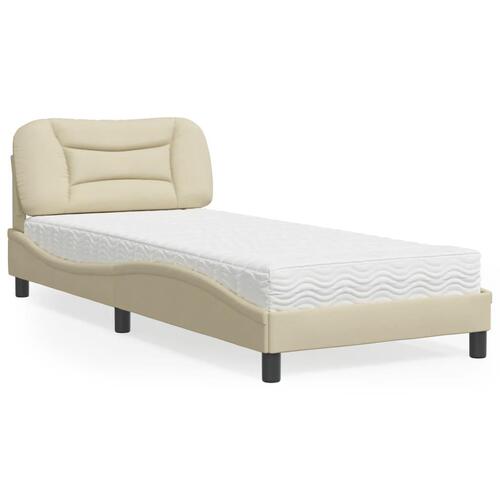 Seng med madras 90x190 cm stof cremefarvet