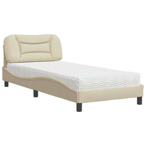 Seng med madras 90x190 cm stof cremefarvet