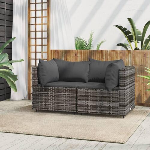 Hjørnemoduler til havesofa 2 stk. med hynder polyrattan grå