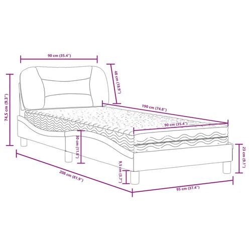 Seng med madras 90x190 cm stof cremefarvet