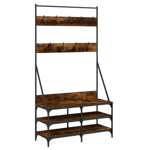 Tøjstativ med skoopbevaring 100x40x184 cm røget egetræsfarve