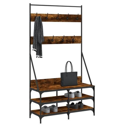 Tøjstativ med skoopbevaring 100x40x184 cm røget egetræsfarve