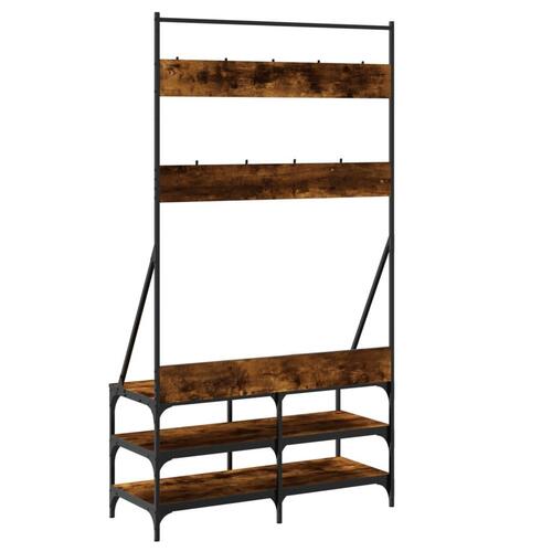 Tøjstativ med skoopbevaring 100x40x184 cm røget egetræsfarve