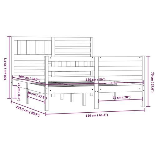 Sengeramme 150x200 cm King Size massivt træ hvid