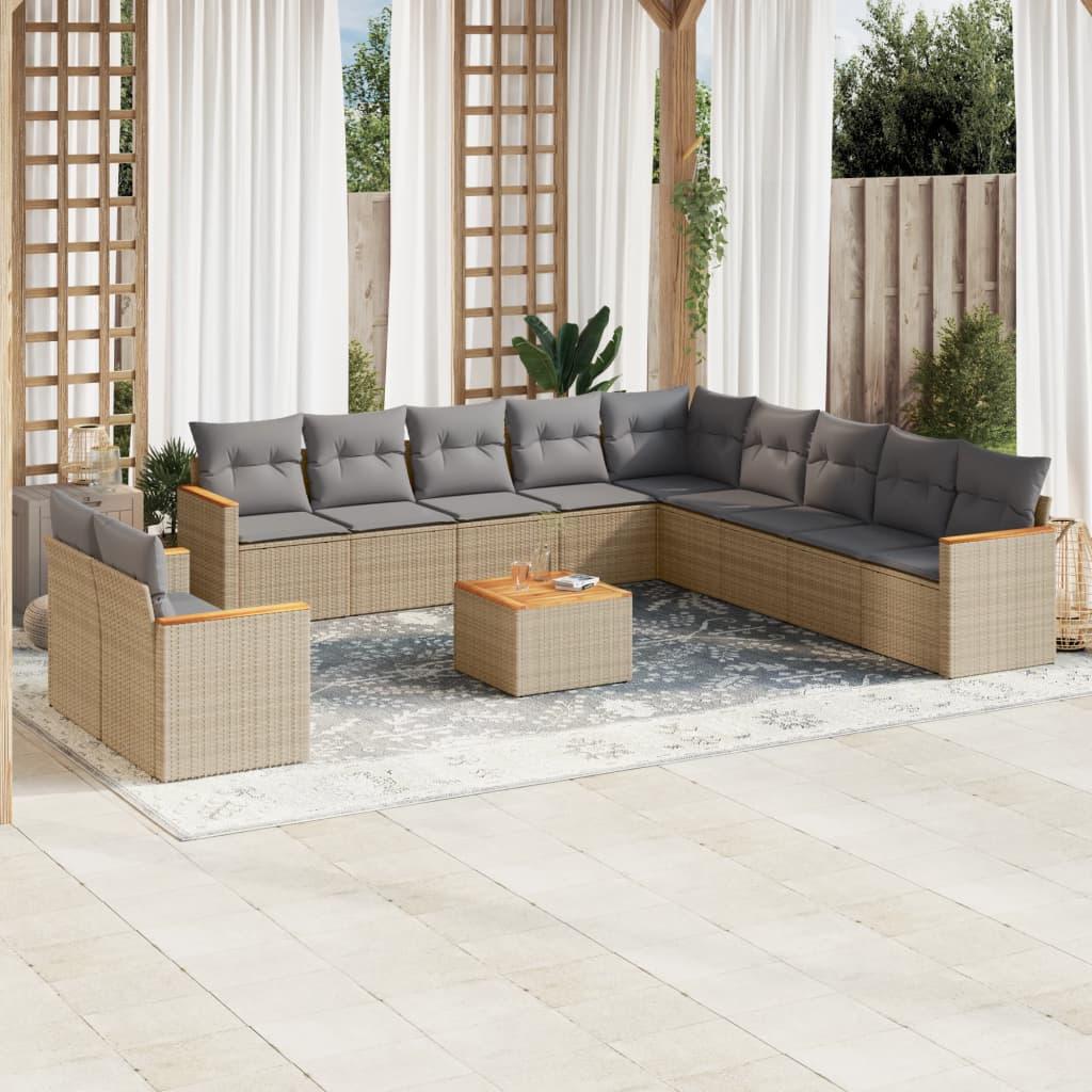 Havesofasæt 12 dele med hynder polyrattan beige