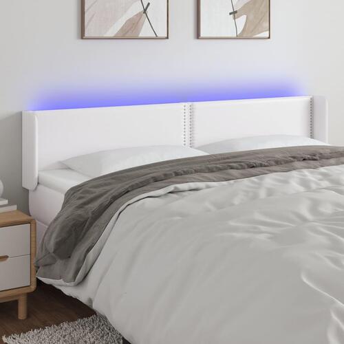 Sengegavl med LED-lys 163x16x78/88 cm kunstlæder hvid