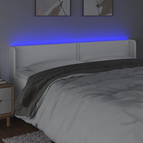 Sengegavl med LED-lys 163x16x78/88 cm kunstlæder hvid