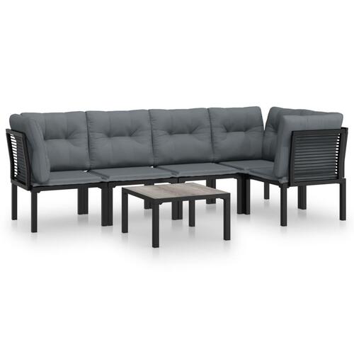 Loungesæt til haven 6 dele med hynder polyrattan sort og grå