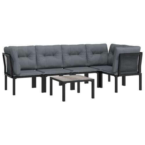 Loungesæt til haven 6 dele med hynder polyrattan sort og grå