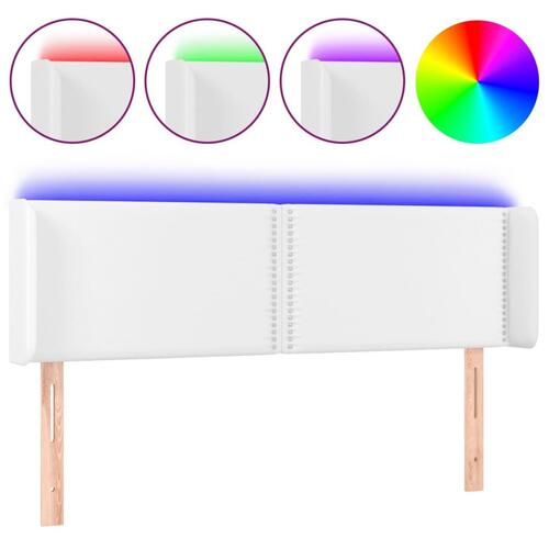 Sengegavl med LED-lys 147x16x78/88 cm kunstlæder hvid