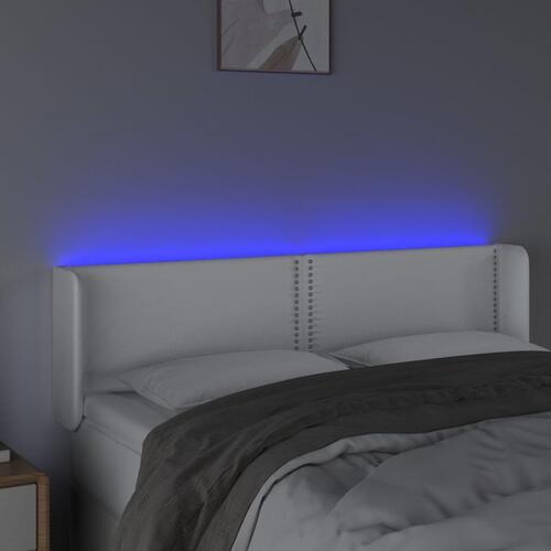 Sengegavl med LED-lys 147x16x78/88 cm kunstlæder hvid