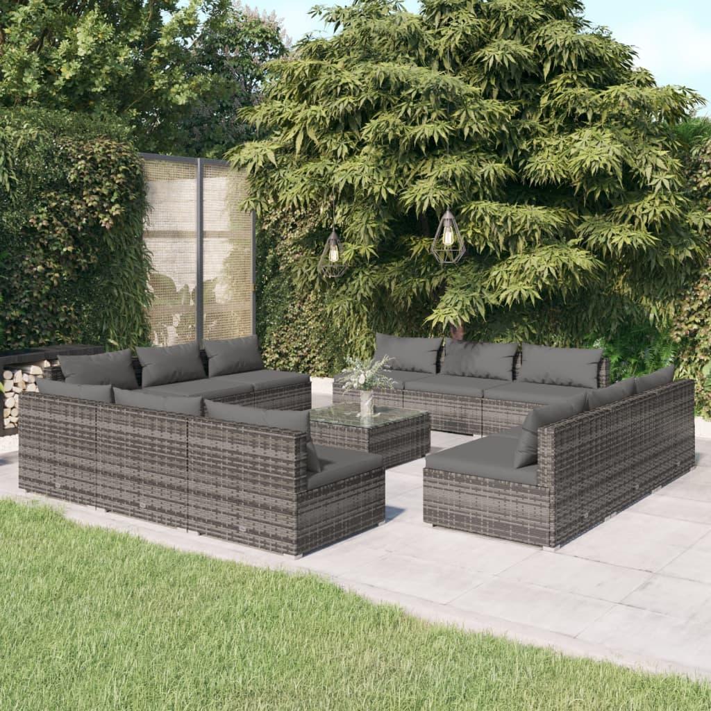 Loungesæt til haven 13 dele med hynder polyrattan grå