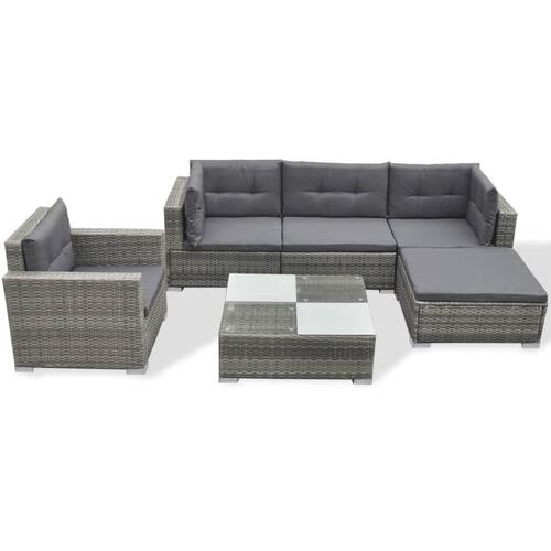 Loungesæt til haven 6 dele med hynder polyrattan grå