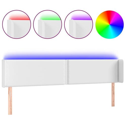 Sengegavl med LED-lys 183x16x78/88 cm kunstlæder hvid