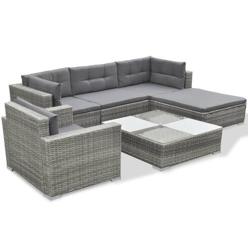 Loungesæt til haven 6 dele med hynder polyrattan grå