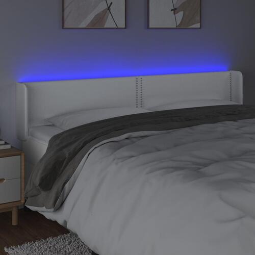 Sengegavl med LED-lys 183x16x78/88 cm kunstlæder hvid