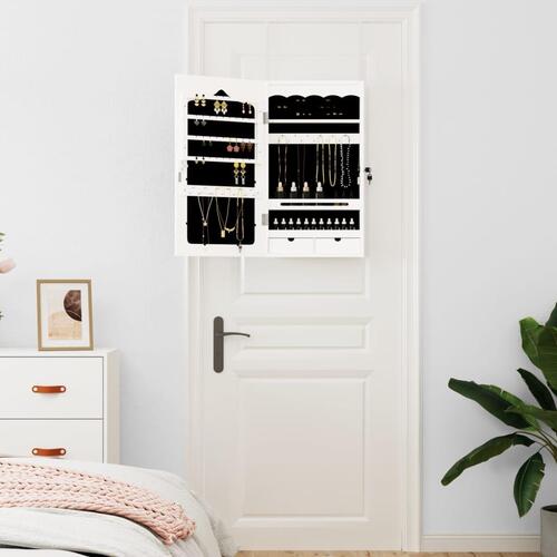 Væghængt smykkeskab med spejl 37,5x10x67 cm hvid