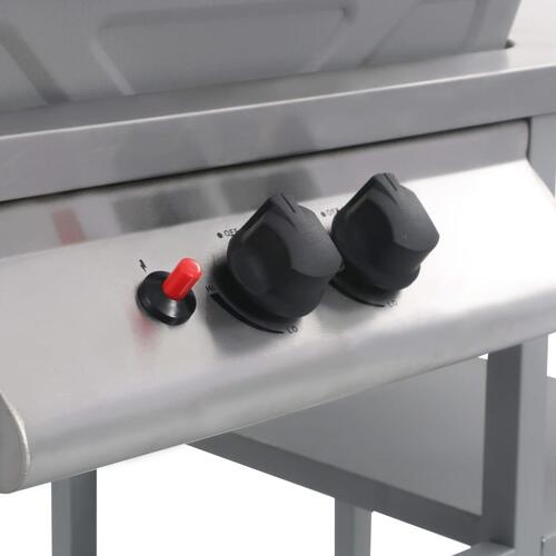 Gasgrill med 3-lags sidebord sølvfarvet