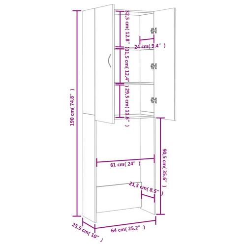 Vaskemaskineskab 64x25,5x190 cm sonoma-eg