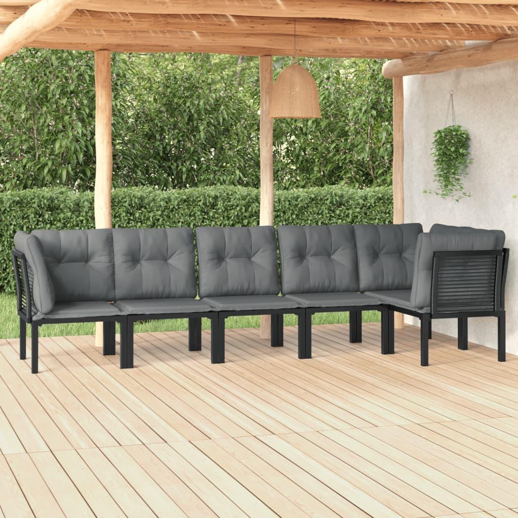 Loungesæt til haven 6 dele med hynder polyrattan sort og grå
