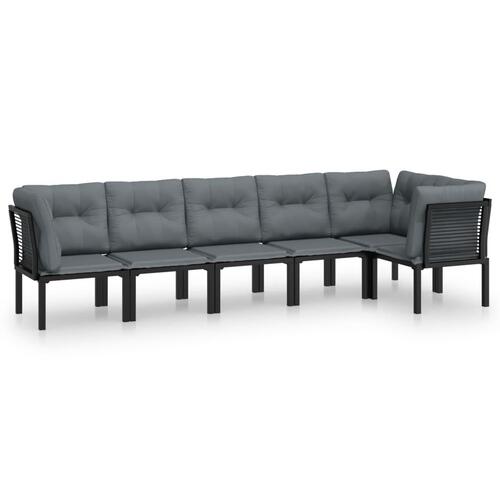 Loungesæt til haven 6 dele med hynder polyrattan sort og grå