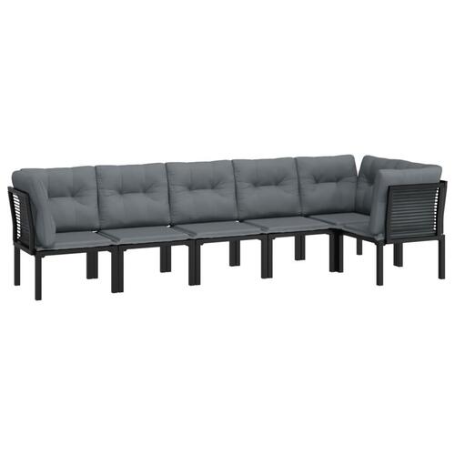 Loungesæt til haven 6 dele med hynder polyrattan sort og grå