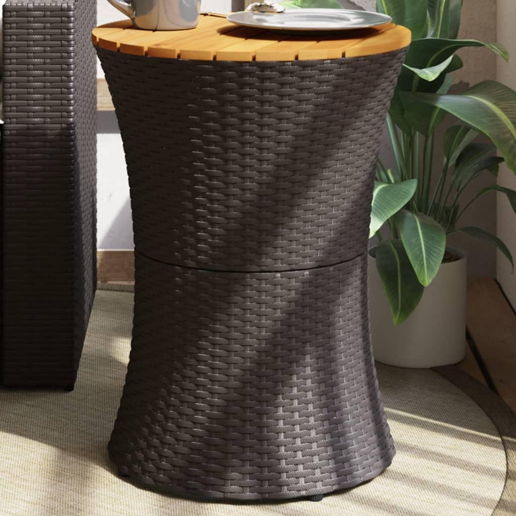 Sidebord trommeformet polyrattan og massivt træ sort