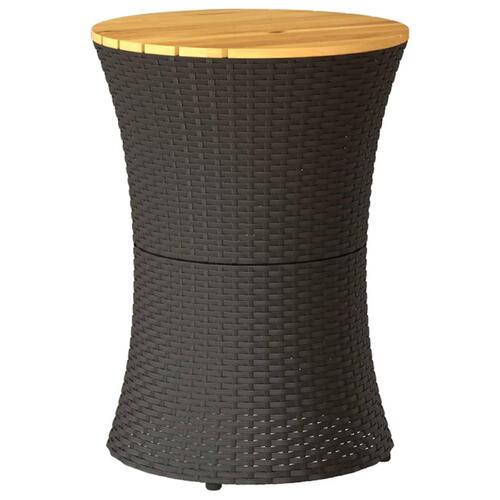 Sidebord trommeformet polyrattan og massivt træ sort