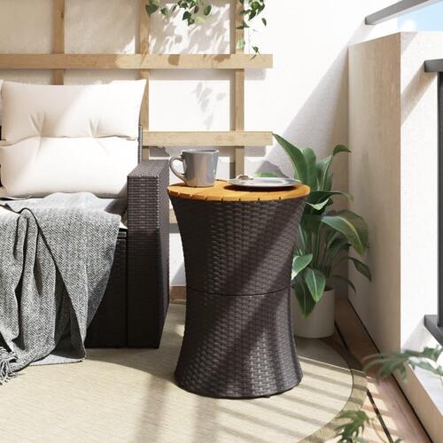 Sidebord trommeformet polyrattan og massivt træ sort