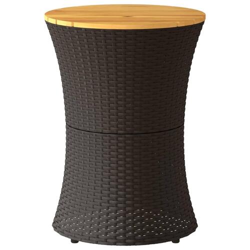 Sidebord trommeformet polyrattan og massivt træ sort