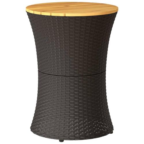 Sidebord trommeformet polyrattan og massivt træ sort
