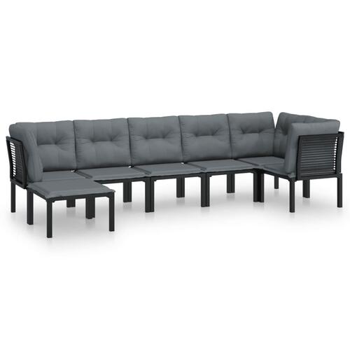 Loungesæt til haven 7 dele polyrattan sort og grå