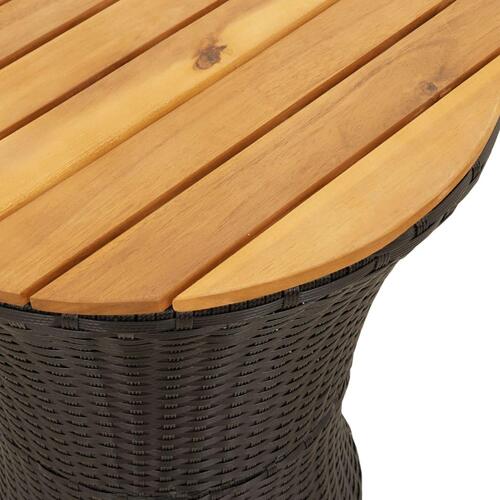 Sidebord trommeformet polyrattan og massivt træ sort