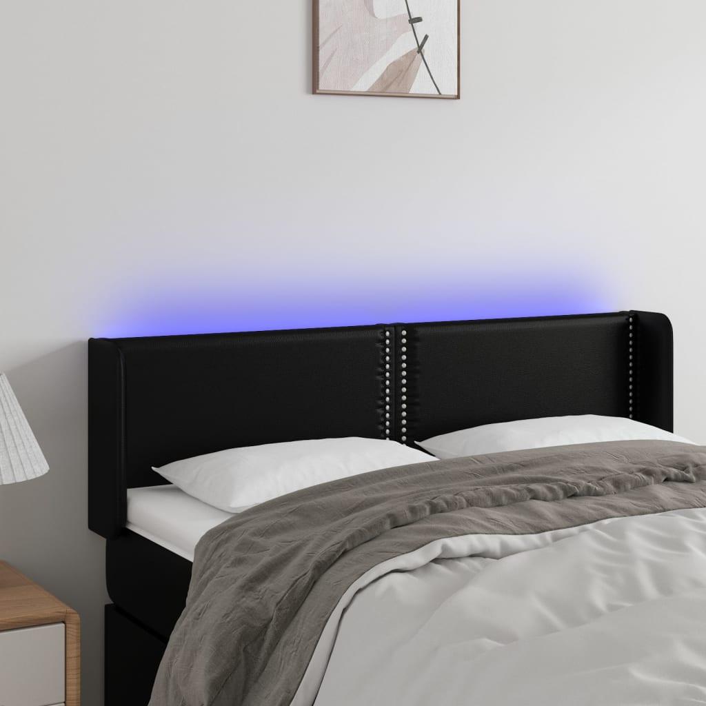Sengegavl med LED-lys 147x16x78/88 cm kunstlæder sort billede