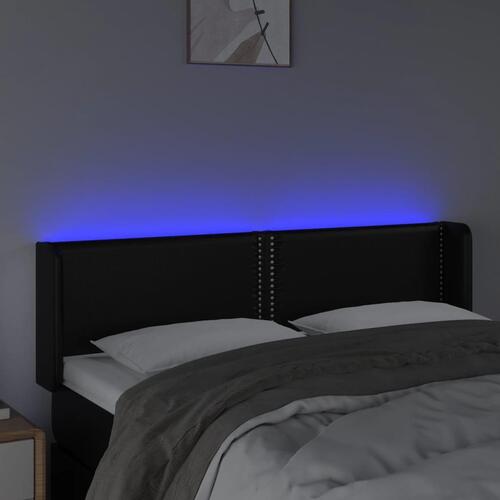 Sengegavl med LED-lys 147x16x78/88 cm kunstlæder sort