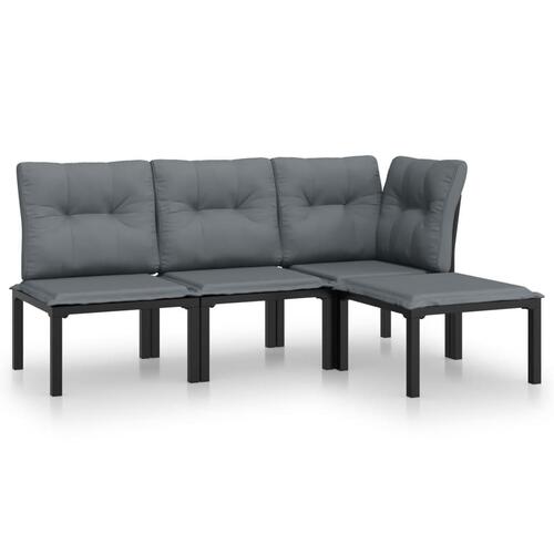 Loungesæt til haven 4 dele polyrattan sort og grå