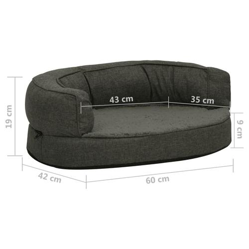 Ergonomisk hundeseng 60x42 cm hør-look fleece mørkegrå