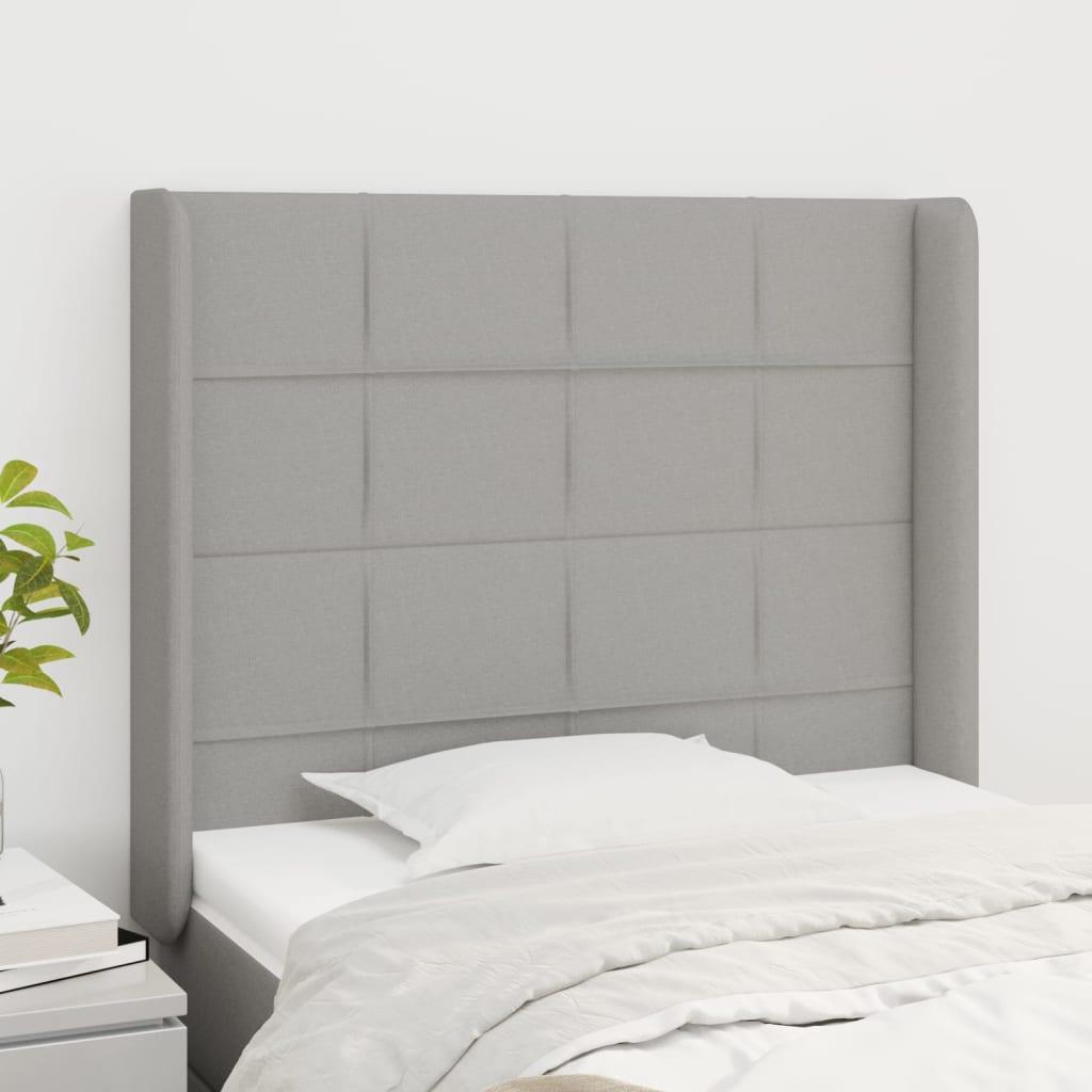 Sengegavl med kanter 83x16x118/128 cm stof lysegrå