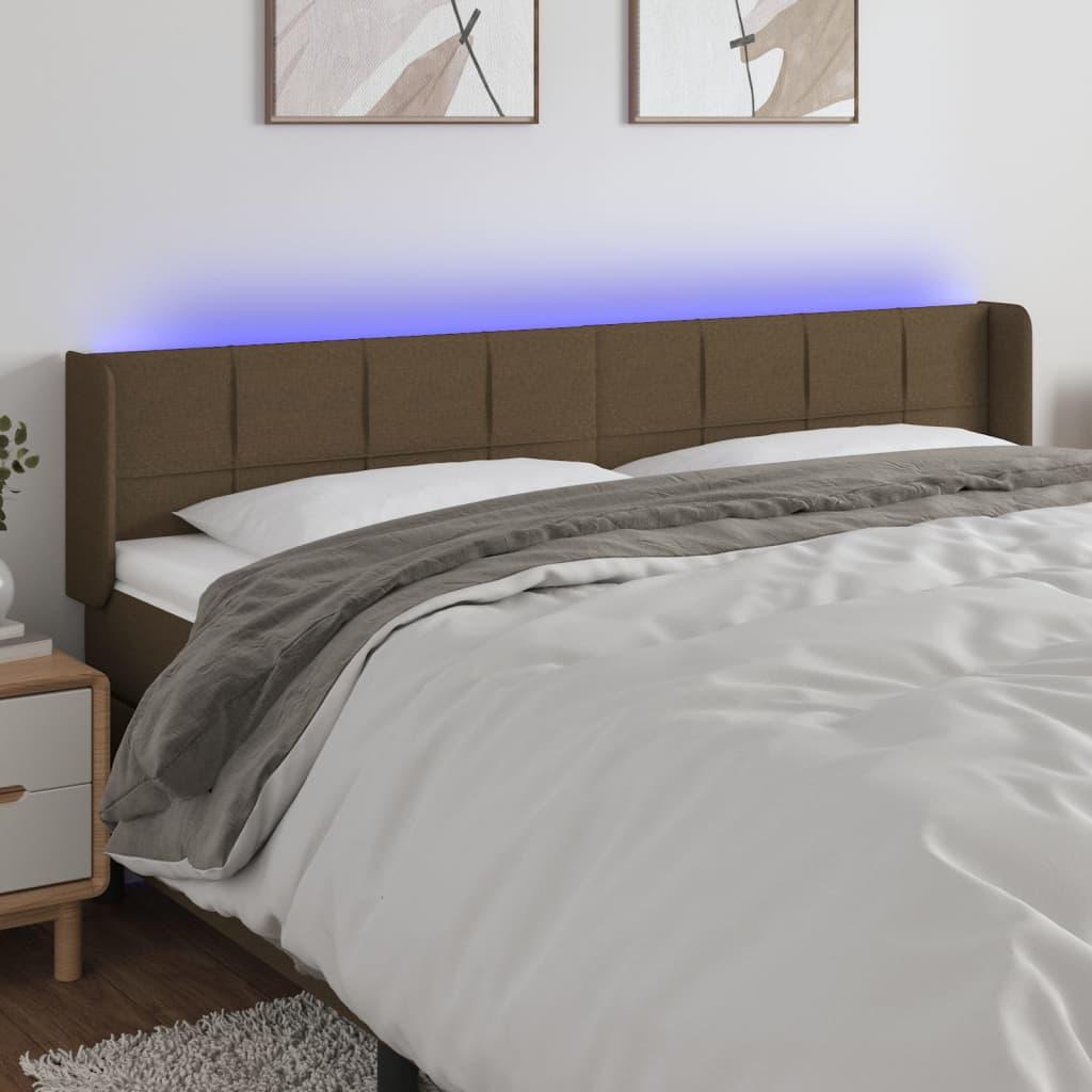 Sengegavl med LED-lys 163 x 16 x 78/88 cm i stof - mørkebrun